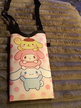 Sanrio Pink Polka Dot Stacked Characters Crossbody Bag
